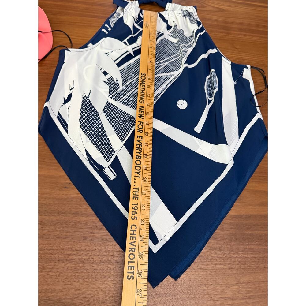 Trina Turk Navy Tennis Print Halter Handkerchief Top Medium - Picture 7 of 8